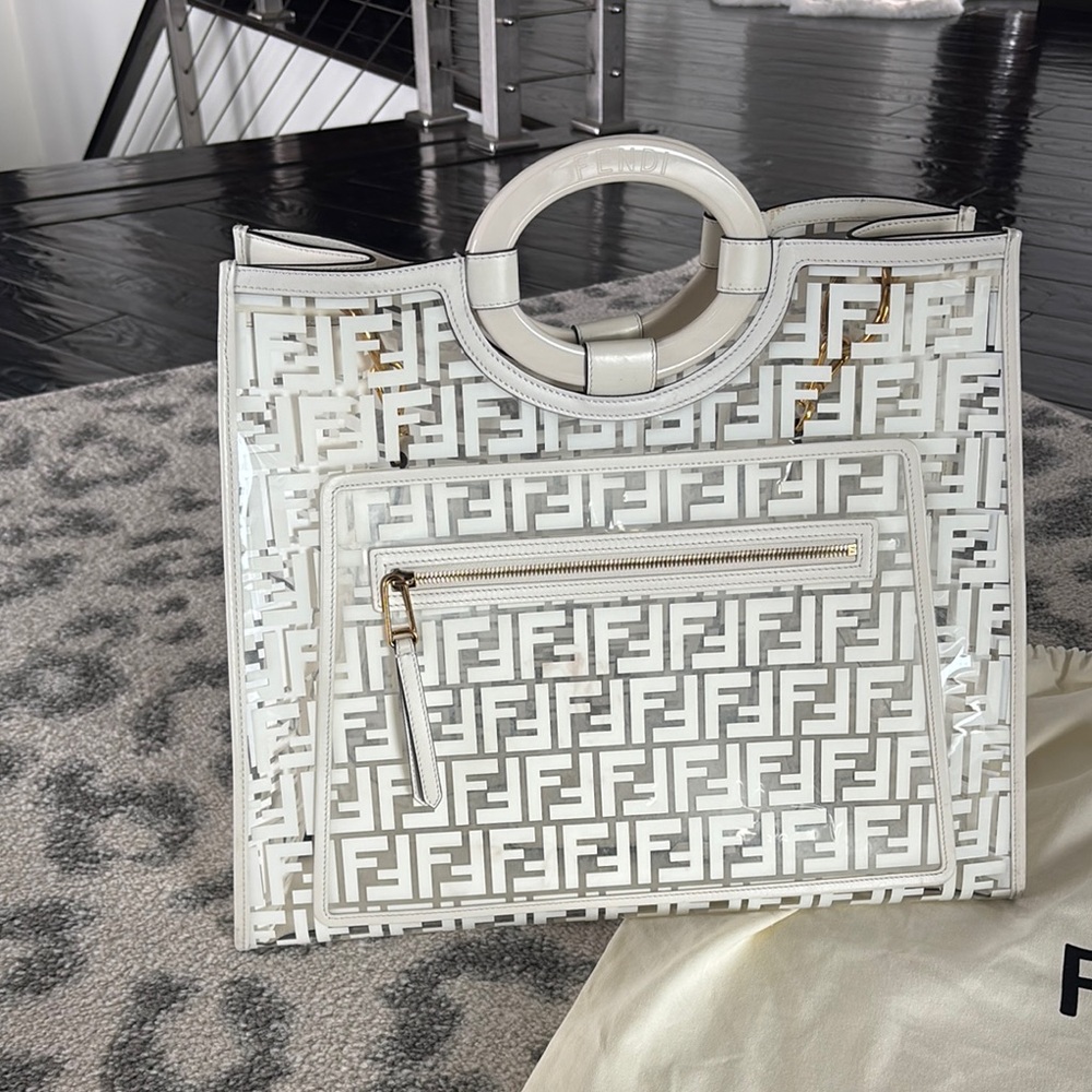 Fendi Runaway Tote in Ivory Logo on PVC GREAT condition